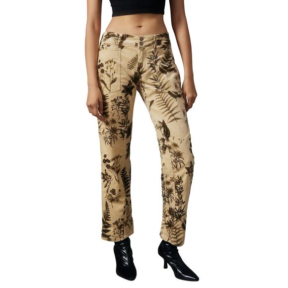 Pilcro Pants - Pilcro Anthropologie Wanderer Mid-Rise Corduroy Pants Beige Floral Women’s 30